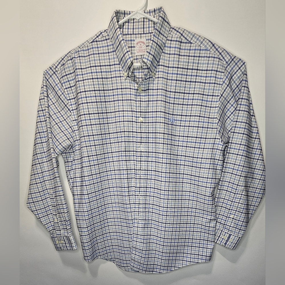 Brooks Brothers Shirt Men's XL Long Sleeve Button Down Blue Navy Plaid